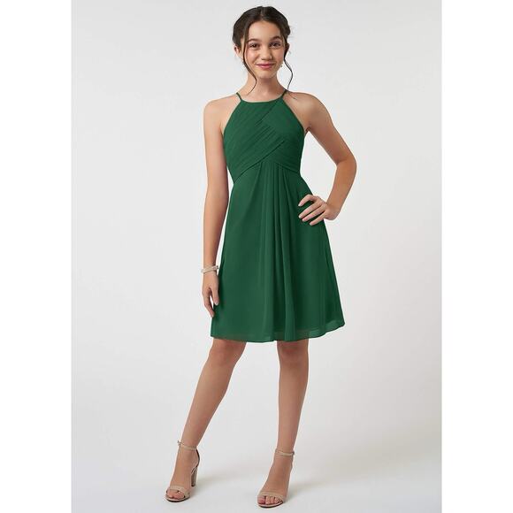 AZAZIE A-Line Pleated Chiffon Dress Dark Green Size Small - Picture 1 of 11
